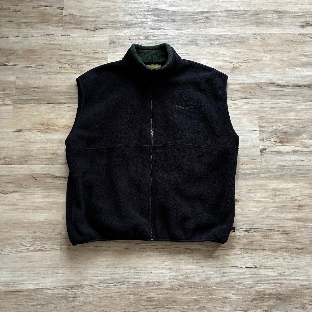 Timberland Fleece Vest Black Green Accents Outdoor Workwear